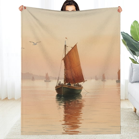 RKSupls  All-Season Blanket , Misty Morning Harbor Soft Flannel Fleece Blanket - All-Season Comfort  Soft Throw for Couch, Travel, Camping