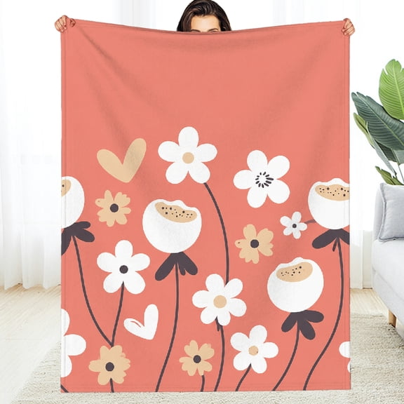 RKSupls  All-Season Blanket , Mixed Wildflowers And Hearts Garden  Decorative Blanket - Napping Warm Soft Throw for Couch, Travel, Camping