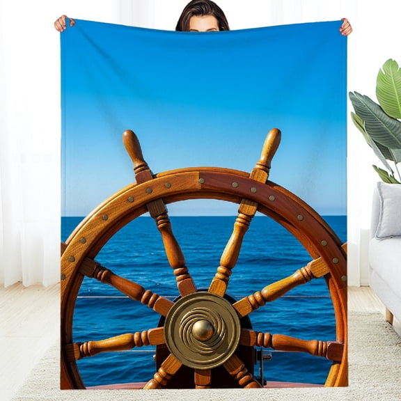 RKSupls All-Season Blanket , sailing boat steering wheel print Decorative Blanket - Soft Lightweight Soft Throw for Couch, Travel, Camping