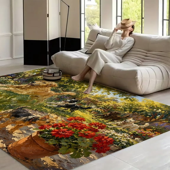 RKSupls Alpine Meadow Horses Mountain Farm  Soft Fluffy Velvet Area Rug   for Living Room Bedroom, Non-Slip Washable Carpet, Modern Minimalist Home Decor Floor Mat