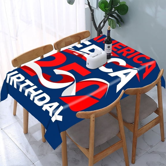 RKSupls America Epic 250th Birthday Red White Blue Rectangle Dining Tablecloth, Washable Wipeable Stain & Wrinkle Resistant Polyester Tablecloth for Kitchen Picnic Party