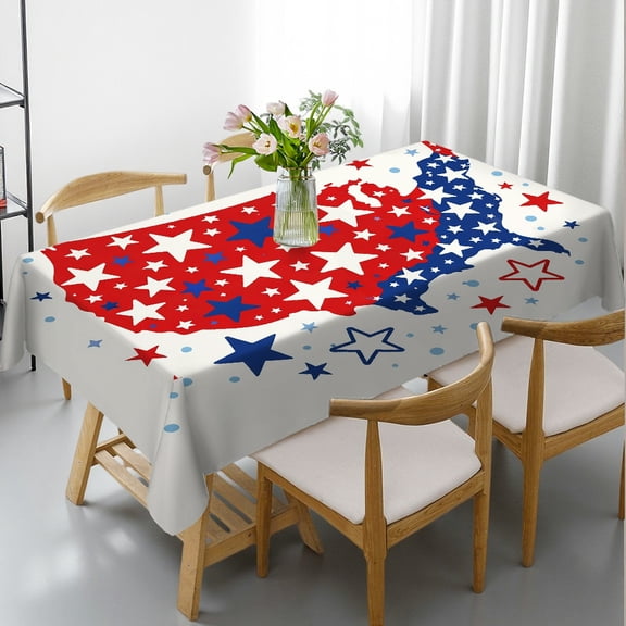 RKSupls America Map With Stars Print Rectangle Dining Tablecloth, Holiday Party Tablecloth 2D Flat Printing, America Map With Stars