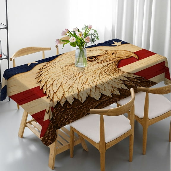 RKSupls American Eagle Wood Flag Rectangle Dining Tablecloth, Polyester Tablecloths - Machine-Made Rectangle Dining Tablecloth, Kitchen Picnic Party