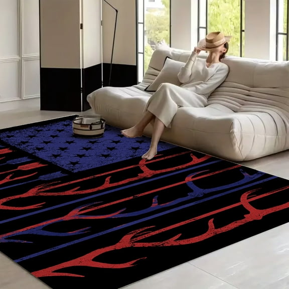 RKSupls American Flag Arrows Antlers Grunge Soft Fluffy Velvet Area Rug for Living Room Bedroom, Non-Slip Washable Carpet, Modern Minimalist Home Decor Floor Mat