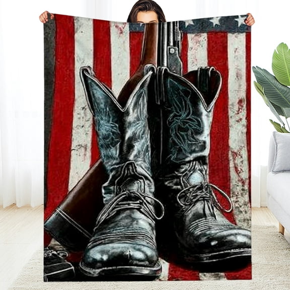 RKSupls American Flag Cowboy Boots Print Soft Flannel Throw Blanket, Lightweight Fuzzy Warm Cozy Blanket for Couch Bed Home Travel Decor