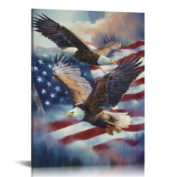 RKSupls American Flag Eagle Canvas Wall Art, Canvas Prints Wall Art for Living Room Bedroom Bathroom Office, Art Print Painting for Home Decorations,12x16in
