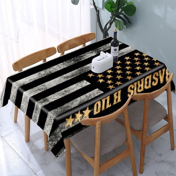 RKSupls American Flag Gold Stars Rectangle Dining Tablecloth, Washable Wipeable Stain & Wrinkle Resistant Polyester Tablecloth for Kitchen Picnic Party