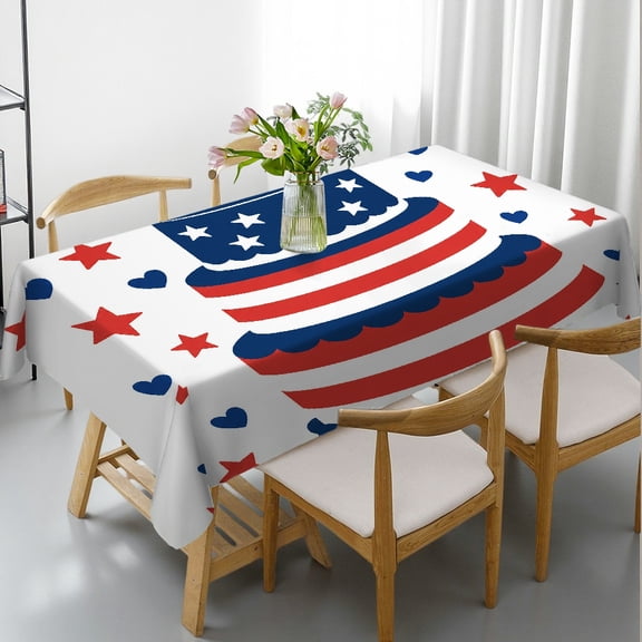 RKSupls American Flag Layered Cake Print Rectangle Dining Tablecloth, Kitchen Accessories Polyester Tablecloths, American Flag Layered Cake