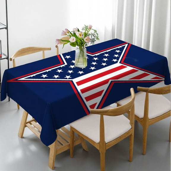 RKSupls American Flag Star Rectangle Dining Tablecloth, Holiday-Themed Design - Polyester Tablecloths Rectangle Dining Tablecloth, Kitchen Picnic Party
