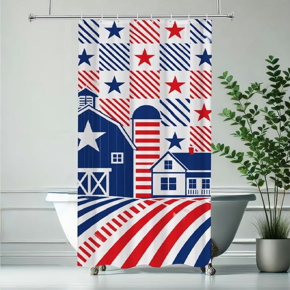RKSupls Americana Farm Barn Scene Waterproof Shower Curtain  Polyester Shower Curtain with Hooks for Chic Elegant Home Bathtub Bathroom Decor Washable