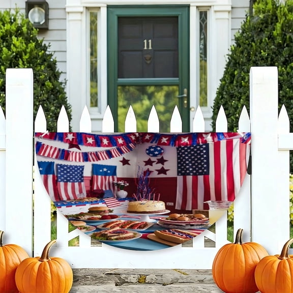 RKSupls Americo Makk Patriotic Half Round American Flag Banner 1776-2026, USA Independence Day Fence Porch Hanging Decor