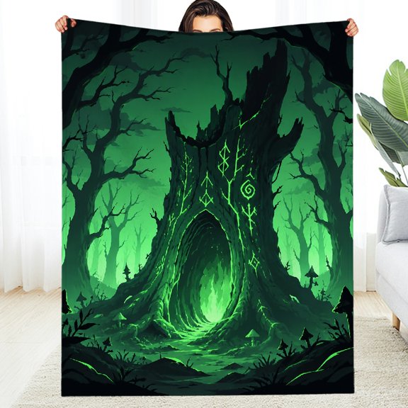 RKSupls Ancient Tree Portal Green Scene  Warm and Cozy Throw, Machine Washable Machine Washable  Fuzzy Bedding for the Couch, Soft Throw for Couch, Travel, Camping