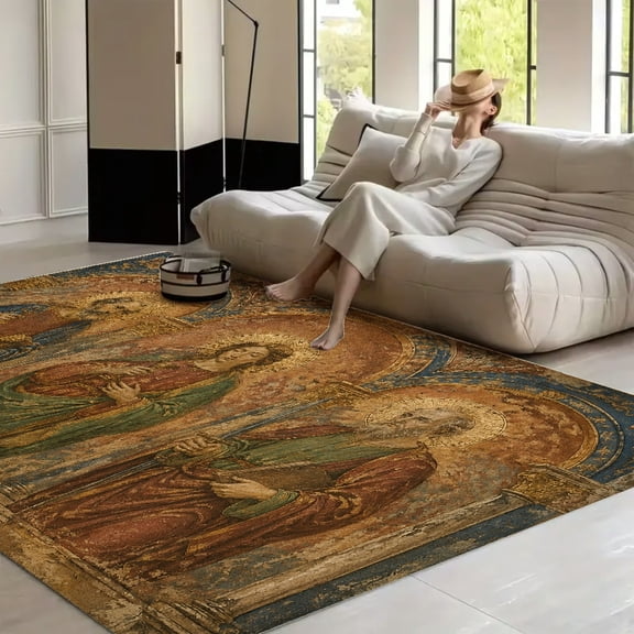 RKSupls Angelwith Golden Wingsin Field  Soft Fluffy Velvet Area Rug   for Living Room Bedroom, Non-Slip Washable Carpet, Modern Minimalist Home Decor Floor Mat