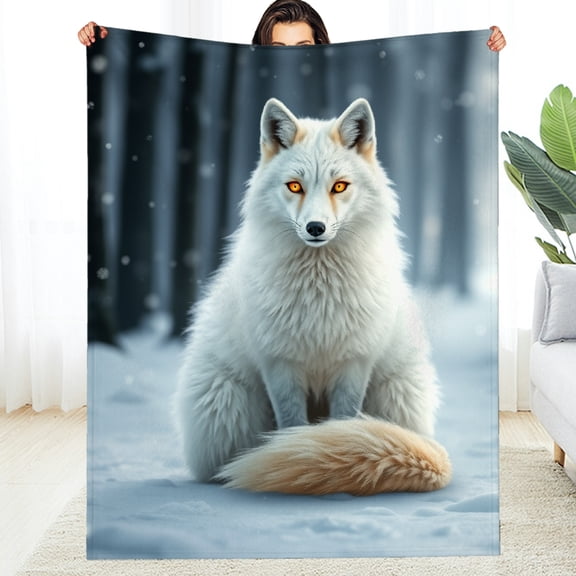 RKSupls Arctic Fox Winter Snow Soft Flannel Throw Blanket, Lightweight Fuzzy Warm Cozy Blanket for Couch Bed Home Travel Decor