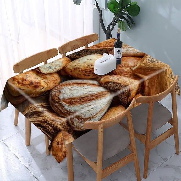 RKSupls Artisan Bread Loaves Rectangle Dining Tablecloth, Washable Wipeable Stain & Wrinkle Resistant Polyester Tablecloth for Kitchen Picnic Party