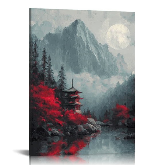 RKSupls Asian Pagoda Canvas Wall Art, Canvas Prints Wall Art for Living Room Bedroom Entryway Office, Art Print Painting for New Year Home Decorations,12x16in