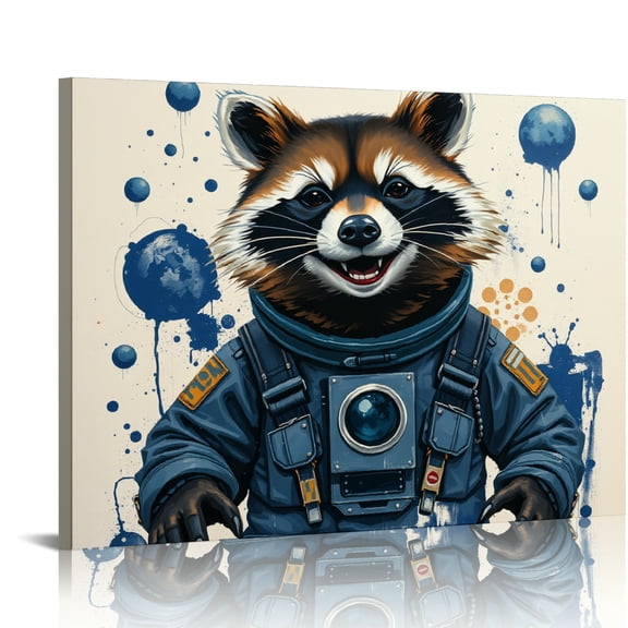 RKSupls Astronaut Red Panda Canvas Wall Art, Playful Space Fantasy Wall Decor Print, Modern Artwork for Living Room Bedroom Office Home Decor,20x16in