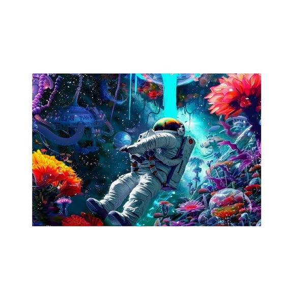 RKSupls Astronaut Space Flowers Fantasy Linen Placemats 30x45cm Straight Edge Stain Resistant Washable Non-Slip Table Mats Table for Kitchen Dining Room Home