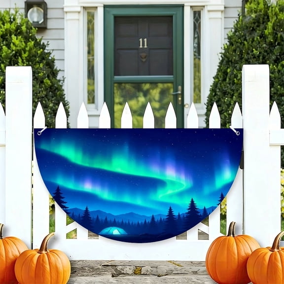 RKSupls Aurora Camping Tent Night Half Round Banner for Porch Fence Railing, Soccer Party Outdoor Hanging Decoration for Home Patio