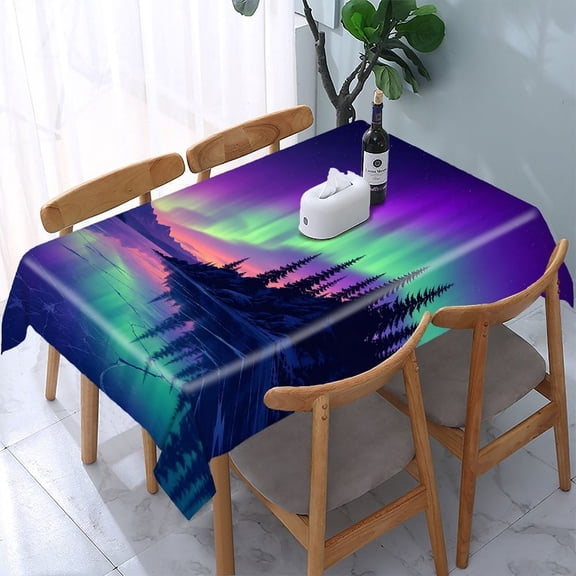 RKSupls Aurora Frozen Lake Night Scene Rectangle Dining Tablecloth, Washable Wipeable Stain & Wrinkle Resistant Polyester Tablecloth for Kitchen Picnic Party