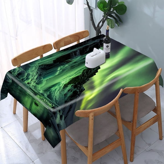 RKSupls Aurora Ice Cliff Scene Rectangle Dining Tablecloth, Washable Wipeable Stain & Wrinkle Resistant Polyester Tablecloth for Kitchen Picnic Party