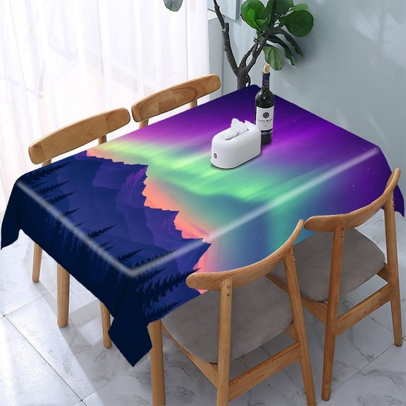 RKSupls Aurora Mountain Night Landscape Rectangle Dining Tablecloth, Washable Wipeable Stain & Wrinkle Resistant Polyester Tablecloth for Kitchen Picnic Party