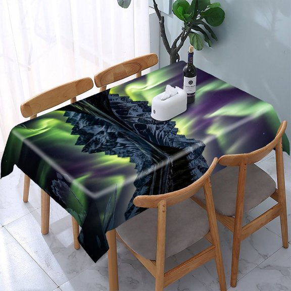 RKSupls Aurora Mountain Reflection Scene Rectangle Dining Tablecloth, Washable Wipeable Stain & Wrinkle Resistant Polyester Tablecloth for Kitchen Picnic Party