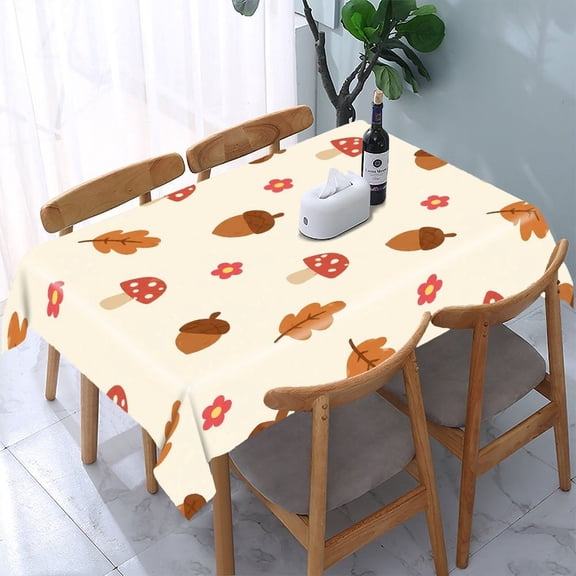 RKSupls Autumn Acorn Mushroom Pattern Rectangle Dining Tablecloth, Washable Wipeable Stain & Wrinkle Resistant Polyester Tablecloth for Kitchen Picnic Party