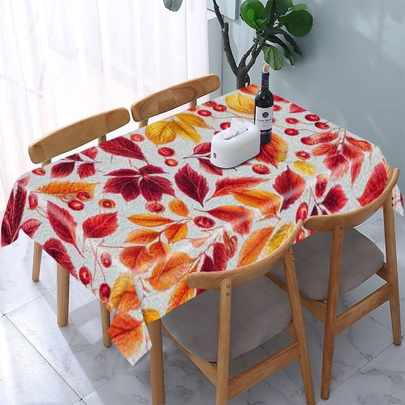 RKSupls Autumn Leaves Berries Pattern Rectangle Dining Tablecloth, Washable Wipeable Stain & Wrinkle Resistant Polyester Tablecloth for Kitchen Picnic Party