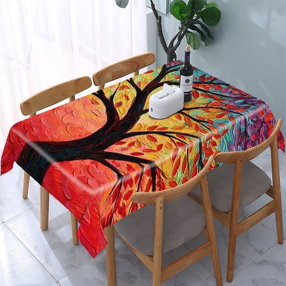 RKSupls Autumn Tree Sunset Rectangle Dining Tablecloth, Washable Wipeable Stain & Wrinkle Resistant Polyester Tablecloth for Kitchen Picnic Party