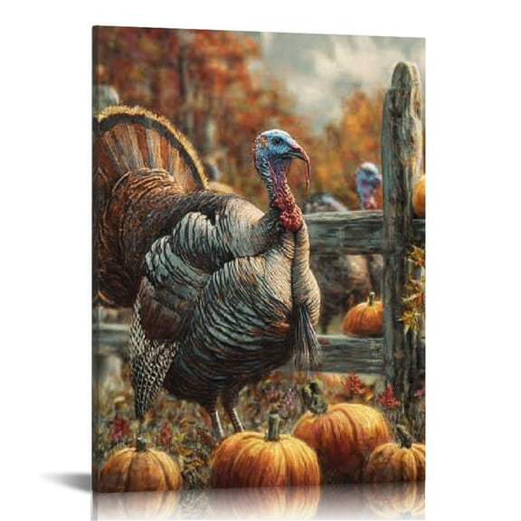 RKSupls Autumn Turkey Canvas Wall Art, Canvas Prints Wall Art for Living Room Bedroom Entryway Office, Art Print Painting for Valentine's Day Home Decorations,12x16in