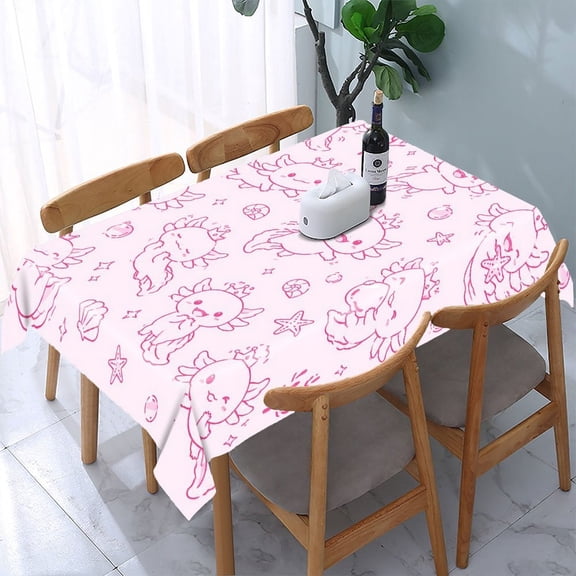 RKSupls Axolotl Princess Pattern Sketch Rectangle Dining Tablecloth, Washable Wipeable Stain & Wrinkle Resistant Polyester Tablecloth for Kitchen Picnic Party