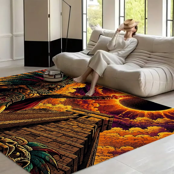 RKSupls Aztec Chief Eclipse Pyramid Ritual Soft Fluffy Velvet Area Rug for Living Room Bedroom, Non-Slip Washable Carpet, Modern Minimalist Home Decor Floor Mat