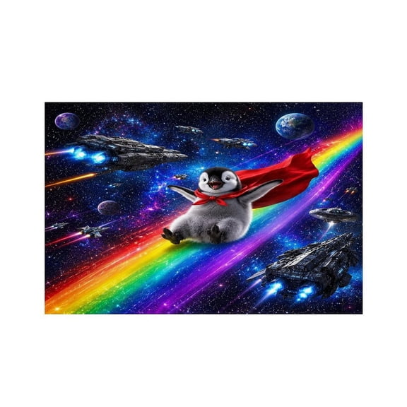 RKSupls Baby Penguin Superhero Sliding On Rainbow Linen Placemats 30x45cm Straight Edge Stain Resistant Washable Non-Slip Table Mats Table for Kitchen Dining Room Home