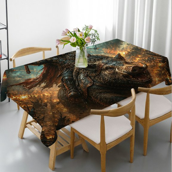 RKSupls Badger Viking Riding Battle Boar Print Rectangle Dining Tablecloth, Polyester Tablecloths 2D Flat Printing, Badger Viking Riding Battle Boar