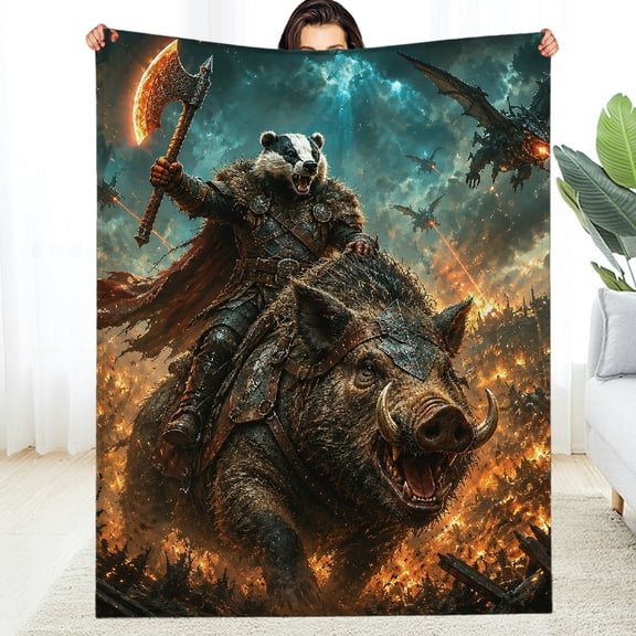 RKSupls Badger Viking Riding Battle Boar Soft Flannel Fleece Blanket, Cozy Tear-Resistant Fuzzy Bedding for the Couch, Soft Throw for Couch, Travel, Camping