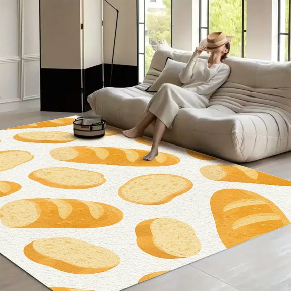 RKSupls Baguette Bread Slice  Soft Fluffy Velvet Area Rug   for Living Room Bedroom, Non-Slip Washable Carpet, Modern Minimalist Home Decor Floor Mat