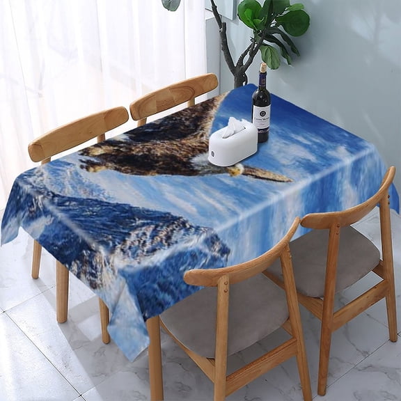 RKSupls Bald Eagle Mountains Rectangle Dining Tablecloth, Washable Wipeable Stain & Wrinkle Resistant Polyester Tablecloth for Kitchen Picnic Party