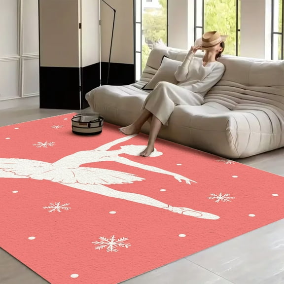 RKSupls Ballerina Snowflakes Winter Dance Soft Fluffy Velvet Area Rug for Living Room Bedroom, Non-Slip Washable Carpet, Modern Minimalist Home Decor Floor Mat