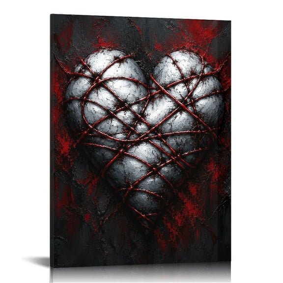 RKSupls Barbed Wire Wrapped Heart Canvas Wall Art,  Wall Decor
,  Canvas Print Bathroom Bedroom Kitchen Staircase Corridor Entrance Hall Wall Decor Prints