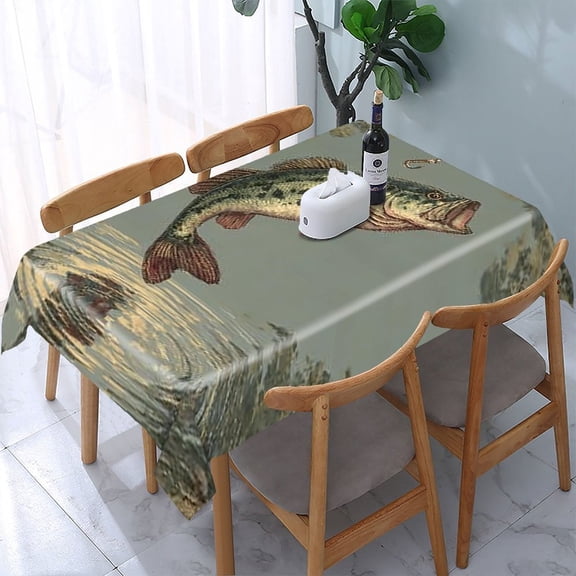 RKSupls Bass Fish Hook Water Rectangle Dining Tablecloth, Washable Wipeable Stain & Wrinkle Resistant Polyester Tablecloth for Kitchen Picnic Party