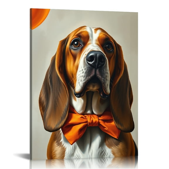RKSupls Basset Hound Orange Bow Balloon Canvas Wall Art, Canvas Prints Wall Art for Living Room Bedroom Entryway Office, Art Print Painting for Home Decor