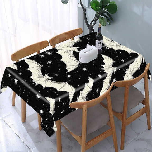 RKSupls Bats Stars Black Rectangle Dining Tablecloth, Washable Wipeable Stain & Wrinkle Resistant Polyester Tablecloth for Kitchen Picnic Party