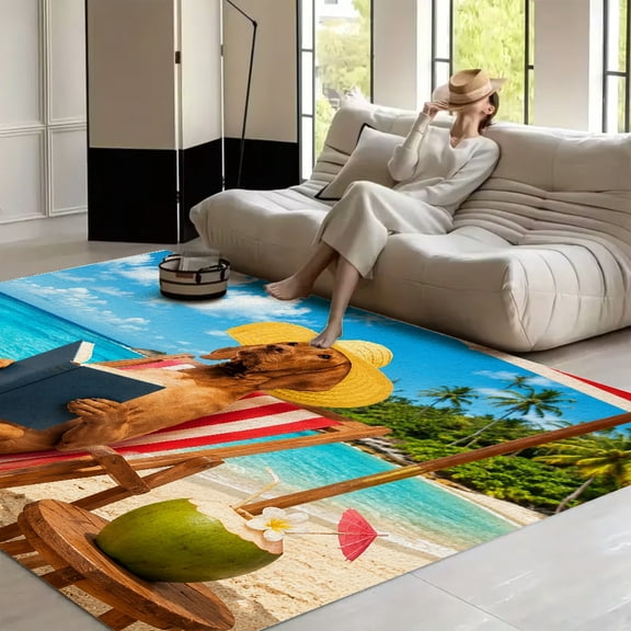 RKSupls Beach Dog Reading Book.png Soft Fluffy Velvet Area Rug for Living Room Bedroom, Non-Slip Washable Carpet, Modern Minimalist Home Decor Floor Mat