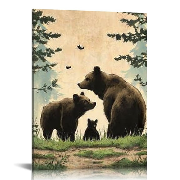 RKSupls Bear Family Canvas Wall Art, Canvas Prints Wall Art for Living Room Bedroom Stairway Office, Art Print Painting for Home Decorations,12x16in