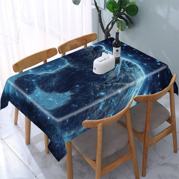 RKSupls Bear Starry Night Rectangle Dining Tablecloth, Washable Wipeable Stain & Wrinkle Resistant Polyester Tablecloth for Kitchen Picnic Party