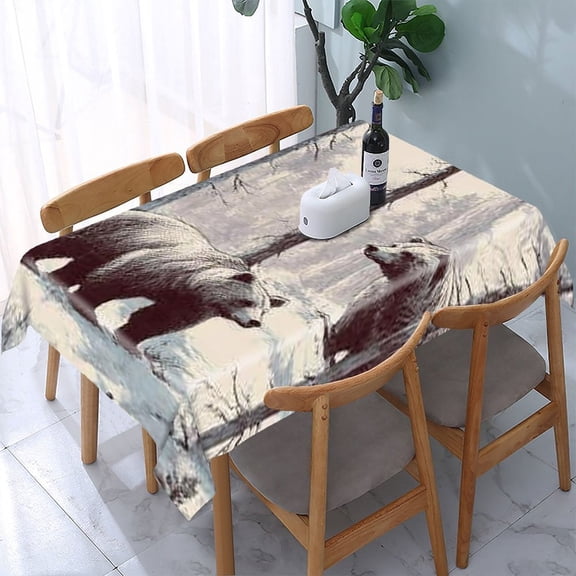 RKSupls Bears Winter Forest Rectangle Dining Tablecloth, Washable Wipeable Stain & Wrinkle Resistant Polyester Tablecloth for Kitchen Picnic Party