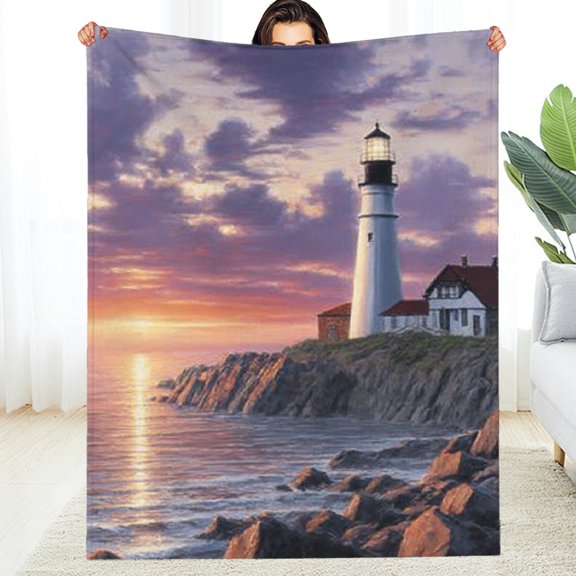 RKSupls Beautiful Lighthouse House Throw Blanket, Soft Warm Lightweight Flannel Throw Blanket for Couch, Bed, Outdoor, Cozy Fluffy Fuzzy Blankets for Women Boys Girls, Home Decor, 30*40in
