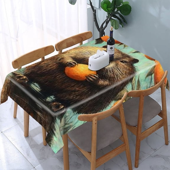 RKSupls Beaver Oranges Water Rectangle Dining Tablecloth, Washable Wipeable Stain & Wrinkle Resistant Polyester Tablecloth for Kitchen Picnic Party
