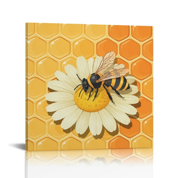 RKSupls Bee Daisy Honeycomb Closeup Modern Wall Decor, Bathroom Wall Art, Ready to Hang Bathroom Bedroom Kitchen Dining room Wall Decor Prints